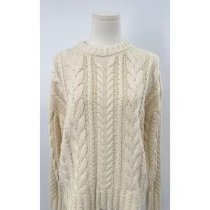 J Crew Cotton Cableknit Sweater Cream Ivory Pullover Knit Heavy Cotton M NWT